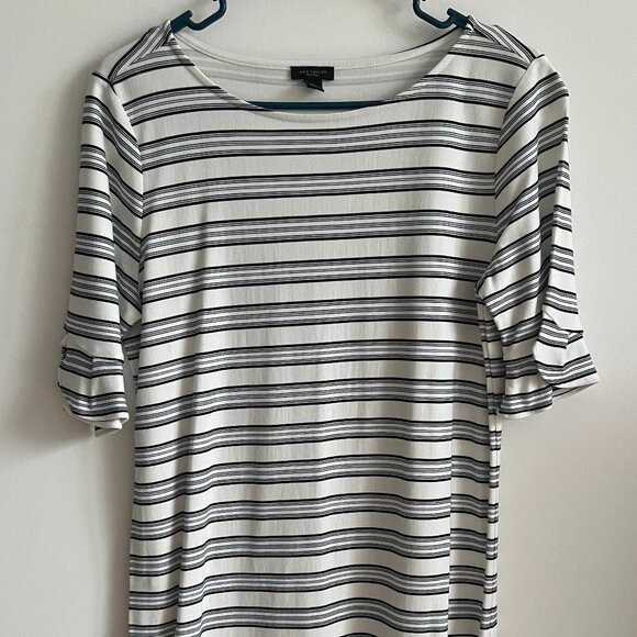 Ann Taylor Factory Striped Blouse with Elbow Length Ruffles Sleeves Size Medium - Picture 1 of 6